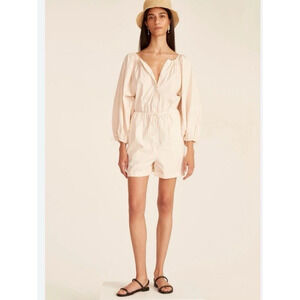 J Crew XXL Cotton Poplin Tie-Sleeve Button Front Romper Palest Peach Neutral